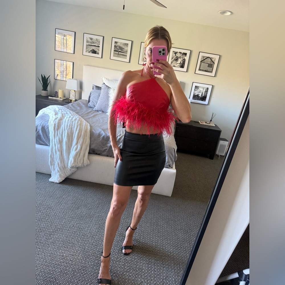 Lamarque Red Aissa Leather Halter Top Small